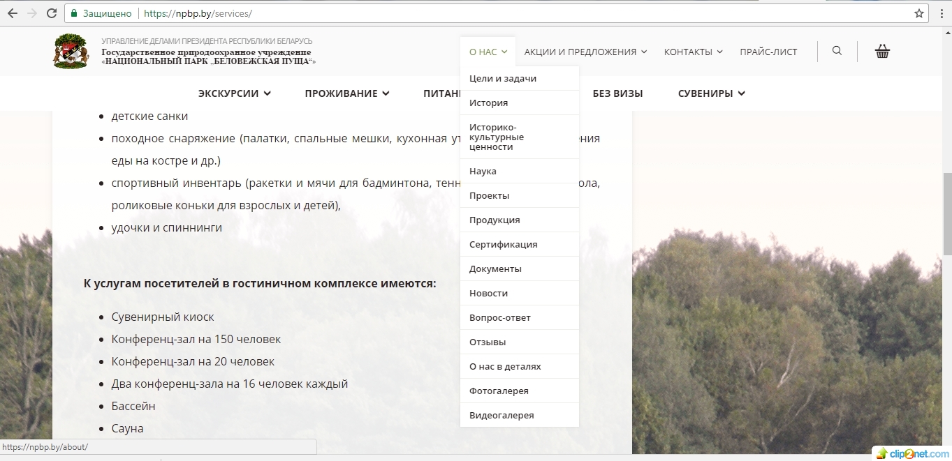 корпоративный сайт для национального парка "беловежская пуща".